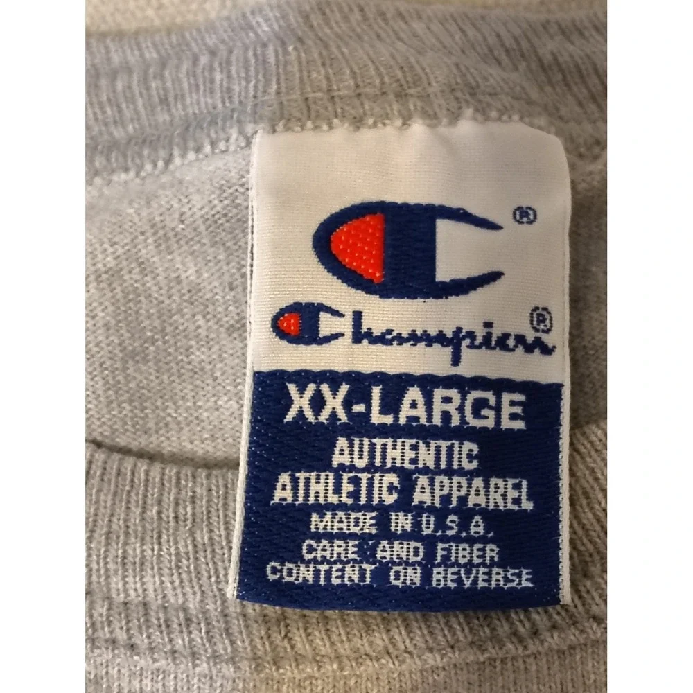 Vintage 90's Champion T Shirt‎ Men XXL Gray Made in USA Athletic Script Logo MM - Picture 4 of 8